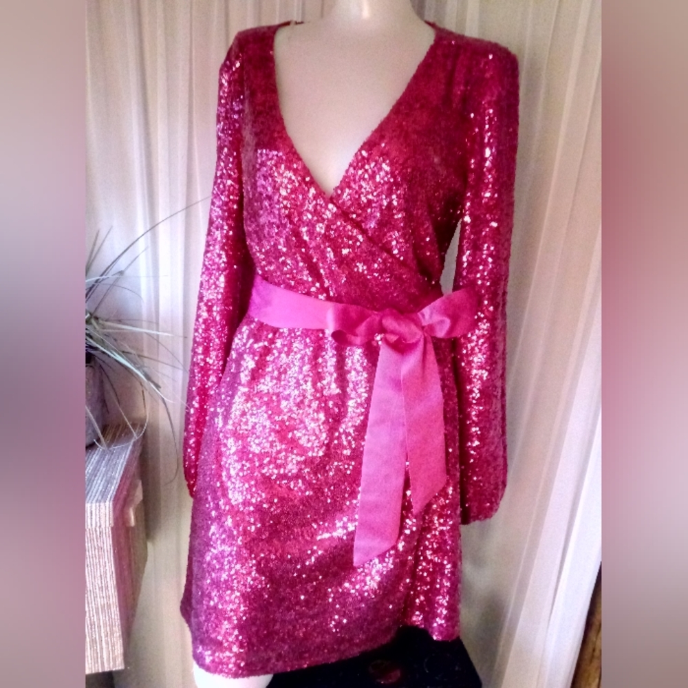 Midnight Doll Pink Sequined Dress Size L